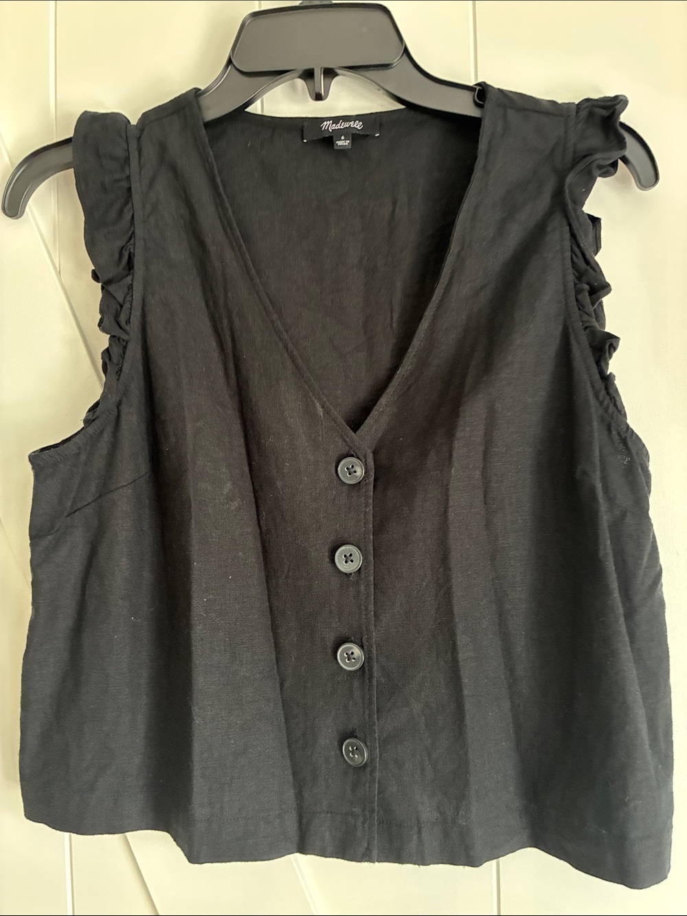 Madewell Black Ruffle-Sleeve Button-Front Top